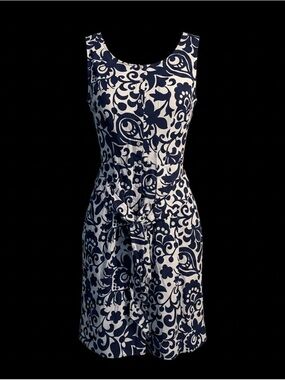 Talbots Navy and White Sleeveless Button-Front Midi Dress
